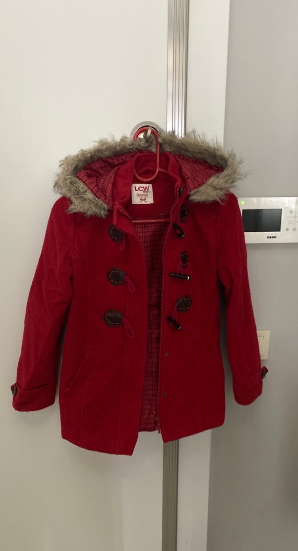 Kürklü Kırmızı LCW Kız Çocuk Kaban - Görsel 2