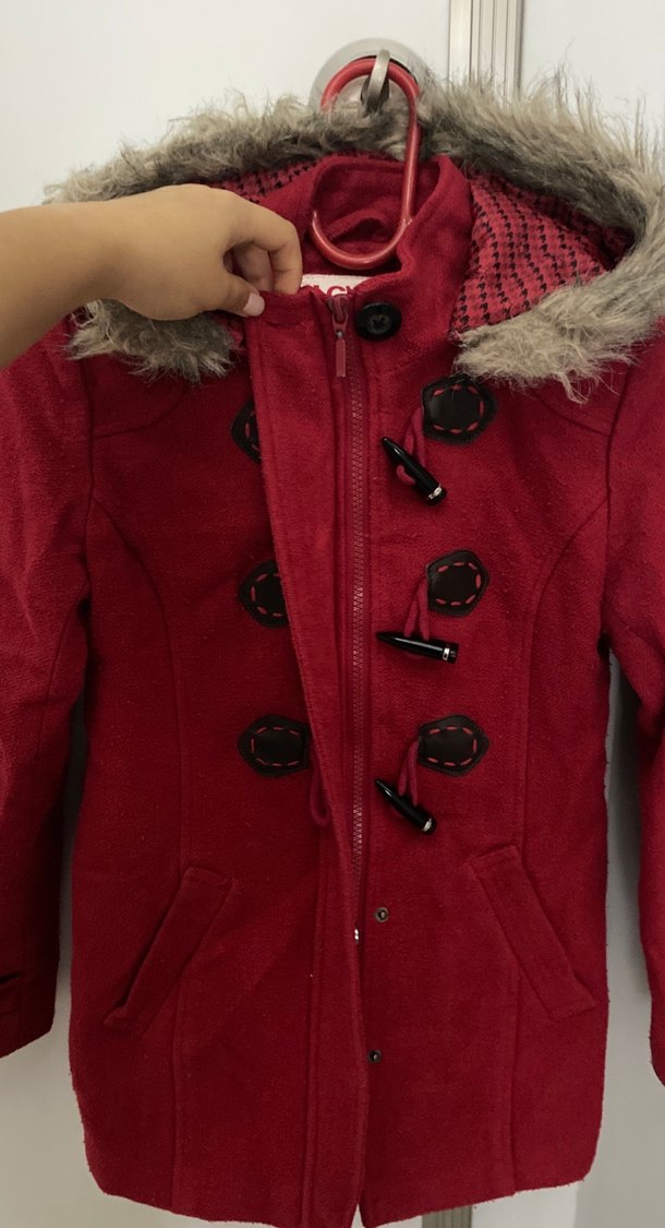 Kürklü Kırmızı LCW Kız Çocuk Kaban - Görsel 4