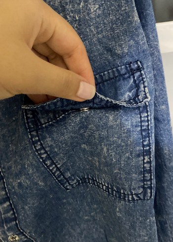 Düğmeli Mavi Denim Kadın Gömlek - Görsel 4