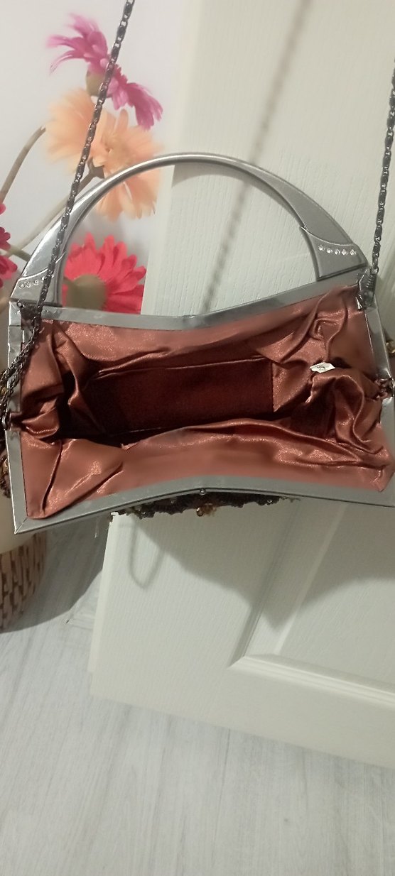 Boncuk İşlemeli Kahverengi Abiye Çanta - Görsel 3