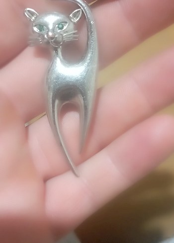 Kedi gümüş broş - Görsel 2