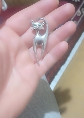 Kedi gümüş broş - Görsel 4