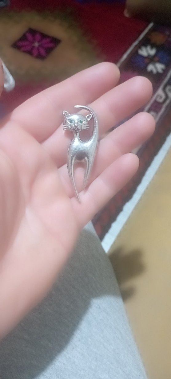 Kedi gümüş broş - Görsel 4