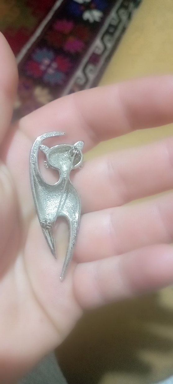 Kedi gümüş broş - Görsel 3