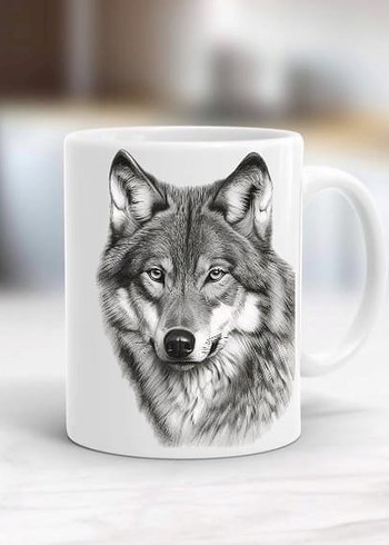 Kurt Desenli Beyaz porselen Kupa - Görsel 6