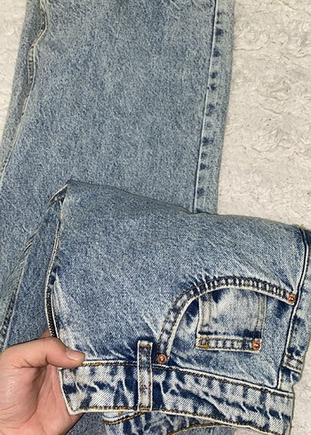 Gri Mavi Bol Kesim Midi Kot Pantolon - Görsel 4