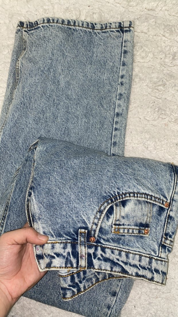 Gri Mavi Bol Kesim Midi Kot Pantolon - Görsel 4