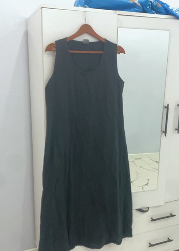 Siyah Kolsuz Keten Midi Elbise - Görsel 2