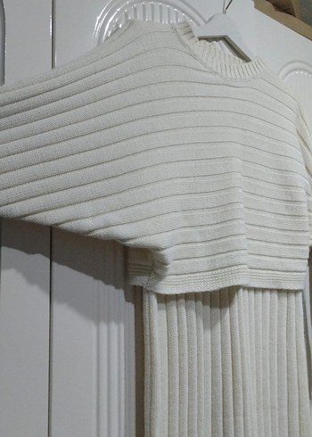 Beyaz Uzun Örgü Kadın Kazak elbise - Görsel 4