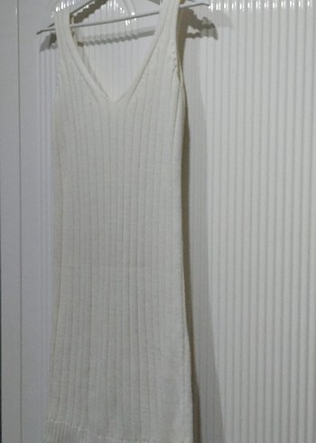 Beyaz Uzun Örgü Kadın Kazak elbise - Görsel 3