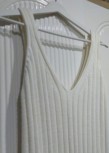 Beyaz Uzun Örgü Kadın Kazak elbise - Görsel 2