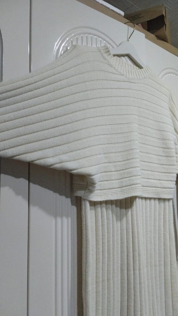 Beyaz Uzun Örgü Kadın Kazak elbise - Görsel 4