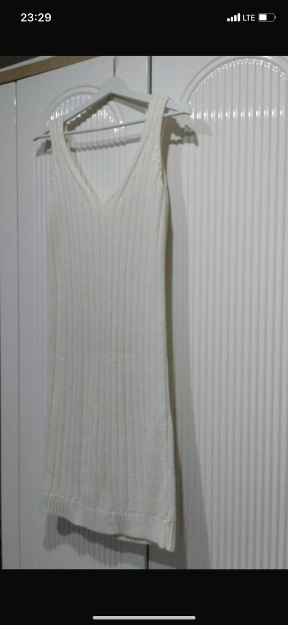 Beyaz Uzun Örgü Kadın Kazak elbise - Görsel 3