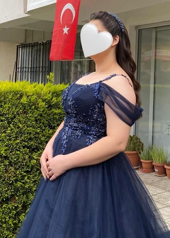 Koyu Mavi Straplez Gotik Uzun Abiye - Görsel 3