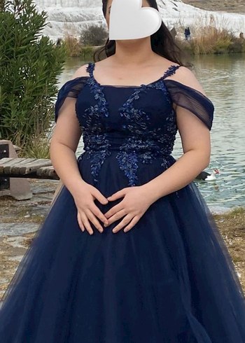 Koyu Mavi Straplez Gotik Uzun Abiye - Görsel 2