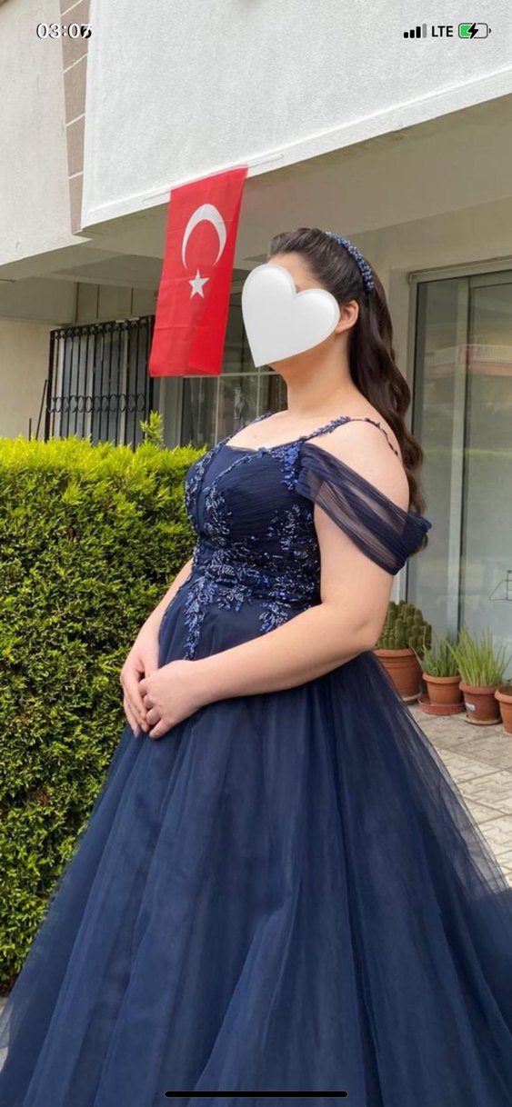 Koyu Mavi Straplez Gotik Uzun Abiye - Görsel 3