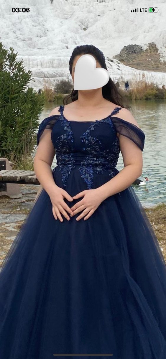 Koyu Mavi Straplez Gotik Uzun Abiye - Görsel 2