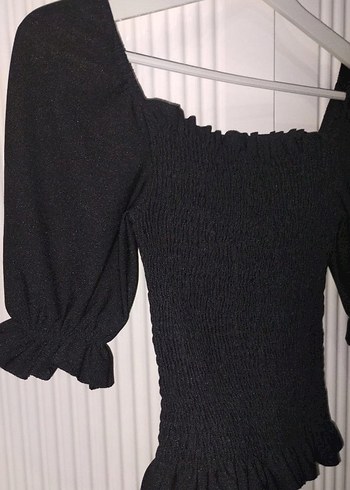 Siyah Mini Fırfırlı Kadın Bluz - Görsel 2