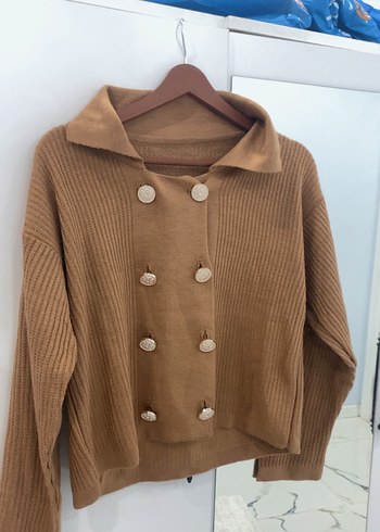 Düğmeli Kahverengi Salaş Kadın Hırka - Görsel 2