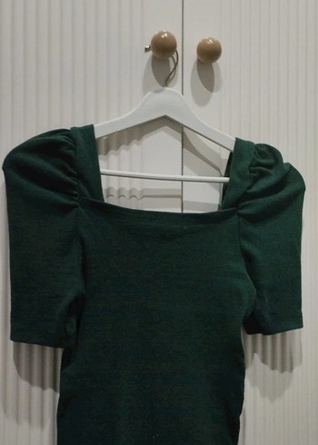 Yeşil V Yaka Kısa Kollu Kadın Bluz - Görsel 2