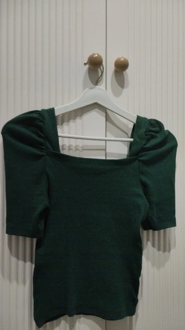 Yeşil V Yaka Kısa Kollu Kadın Bluz - Görsel 2