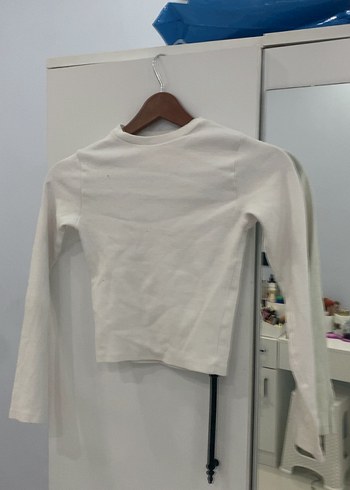 Beyaz Kadın Keten Uzun Kollu Basic Kazak - Görsel 2