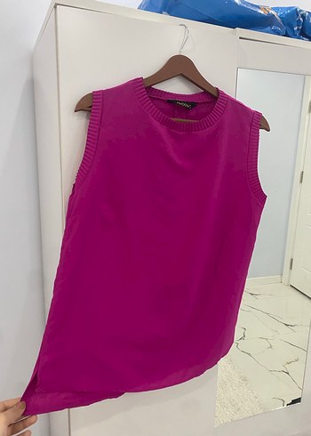 Pembe Kadın Kolsuz Triko Süveter - Görsel 3