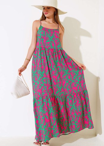 Pembe Salaş Uzun Bohem Elbise - Görsel 3