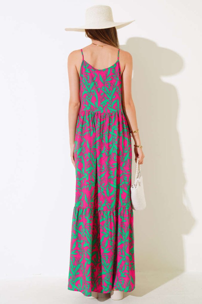 Pembe Salaş Uzun Bohem Elbise - Görsel 4