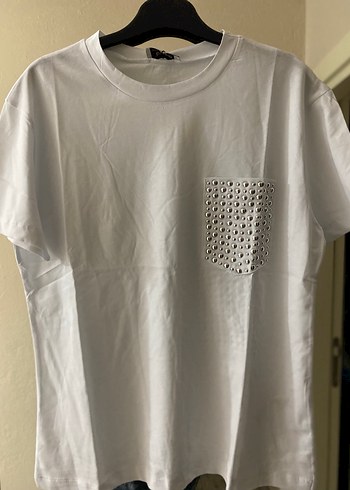 Kadın Beyaz Kısa Kollu Taşlı Tişört - Görsel 2