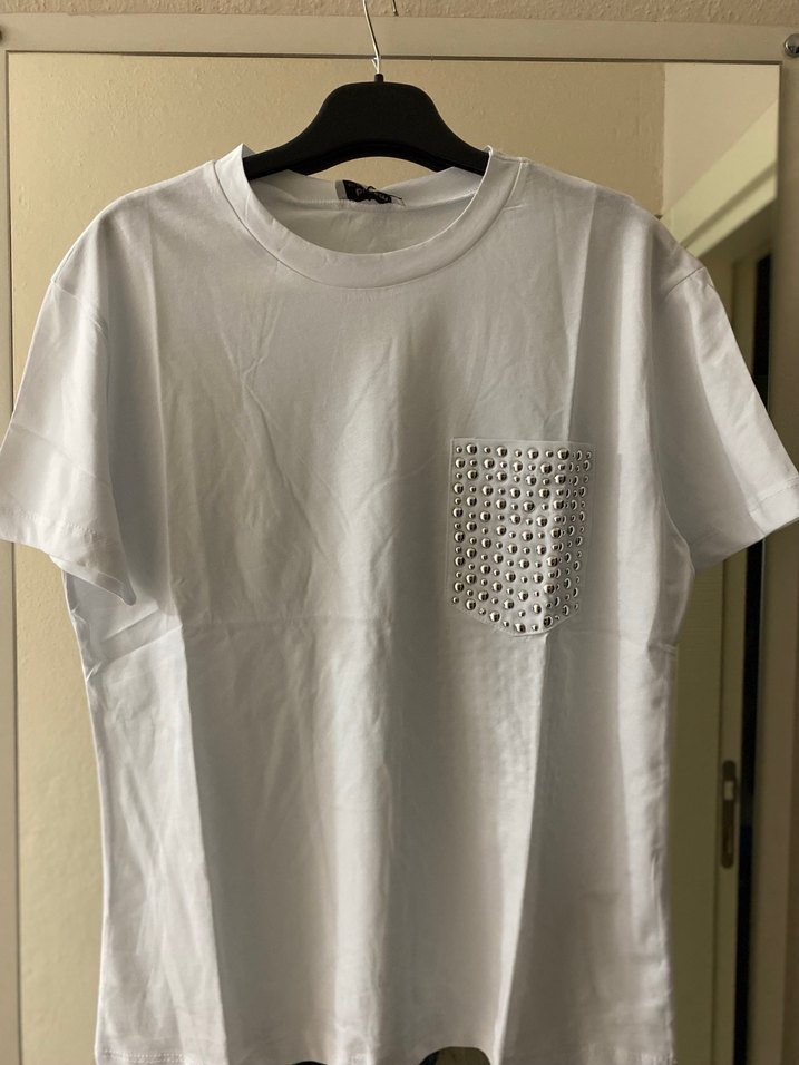 Kadın Beyaz Kısa Kollu Taşlı Tişört - Görsel 3