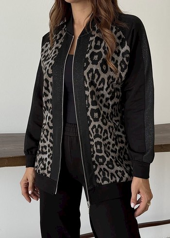 Leopar Desenli Siyah Kadın Eşofman Takımı - Görsel 3