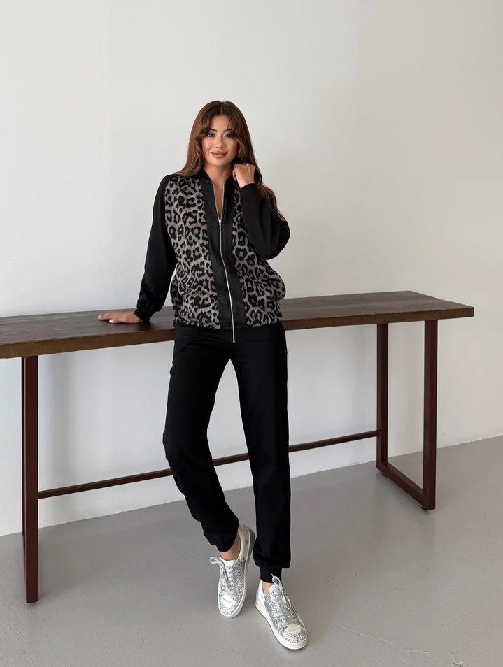 Leopar Desenli Siyah Kadın Eşofman Takımı - Görsel 2