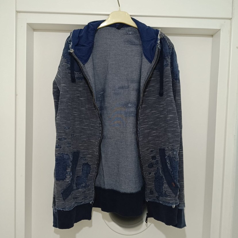 Gri Kapüşonlu Denim Detaylı Erkek Sweatshirt - Görsel 3