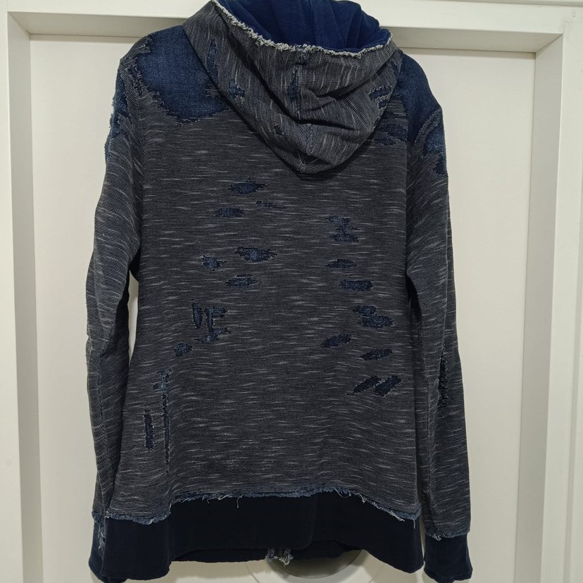 Gri Kapüşonlu Denim Detaylı Erkek Sweatshirt - Görsel 2