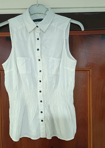 Zara Kolsuz Beyaz çizgili Kadın Gömlek - Görsel 12