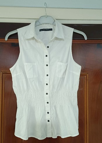 Zara Kolsuz Beyaz çizgili Kadın Gömlek - Görsel 10