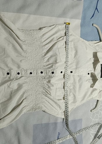 Zara Kolsuz Beyaz çizgili Kadın Gömlek - Görsel 4