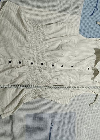 Zara Kolsuz Beyaz çizgili Kadın Gömlek - Görsel 5