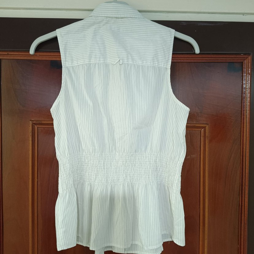 Zara Kolsuz Beyaz çizgili Kadın Gömlek - Görsel 2