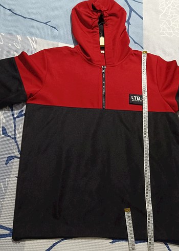 Kırmızı siyah Kapüşonlu Erkek Sweatshirt - Görsel 6