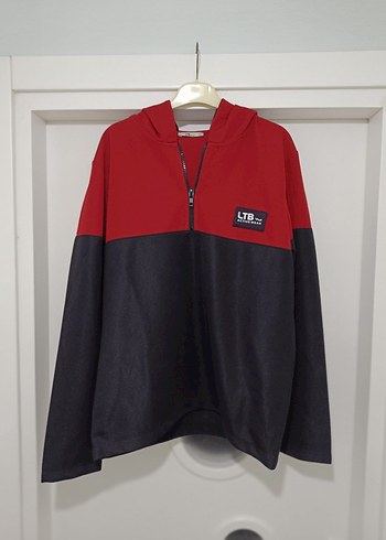 Kırmızı siyah Kapüşonlu Erkek Sweatshirt - Görsel 11