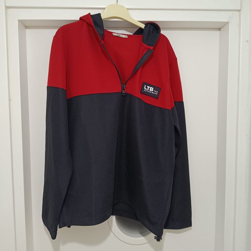 Kırmızı siyah Kapüşonlu Erkek Sweatshirt - Görsel 4