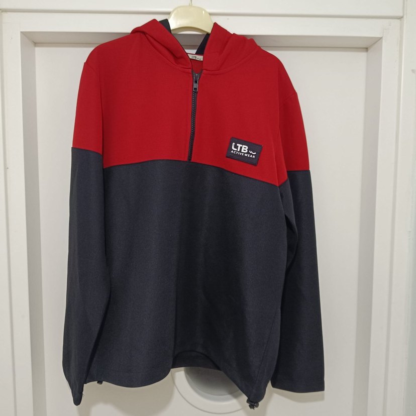 Kırmızı siyah Kapüşonlu Erkek Sweatshirt - Görsel 3