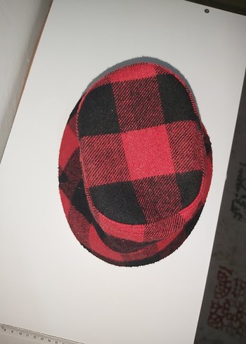 Kırmızı Ekose  Kadın Şapka - Görsel 6