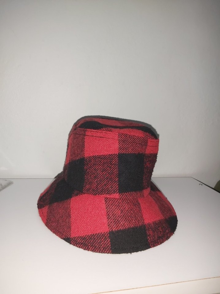 Kırmızı Ekose  Kadın Şapka - Görsel 3