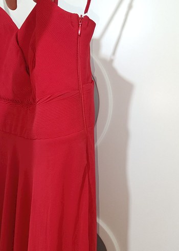 Kırmızı Uzun Askılı Abiye Elbise - Görsel 14