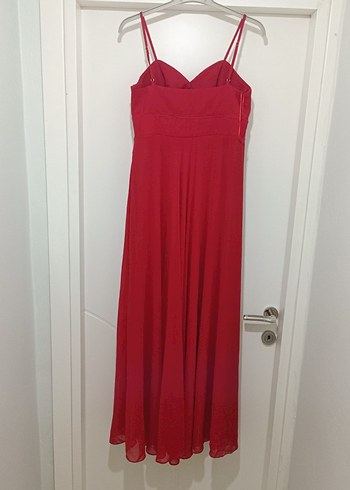 Kırmızı Uzun Askılı Abiye Elbise - Görsel 11