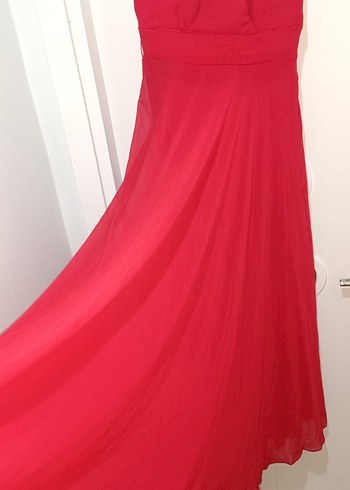 Kırmızı Uzun Askılı Abiye Elbise - Görsel 7