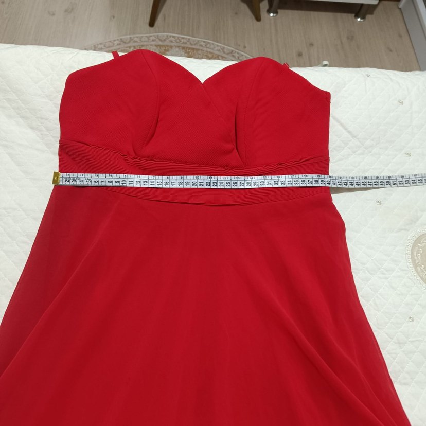 Kırmızı Uzun Askılı Abiye Elbise - Görsel 5